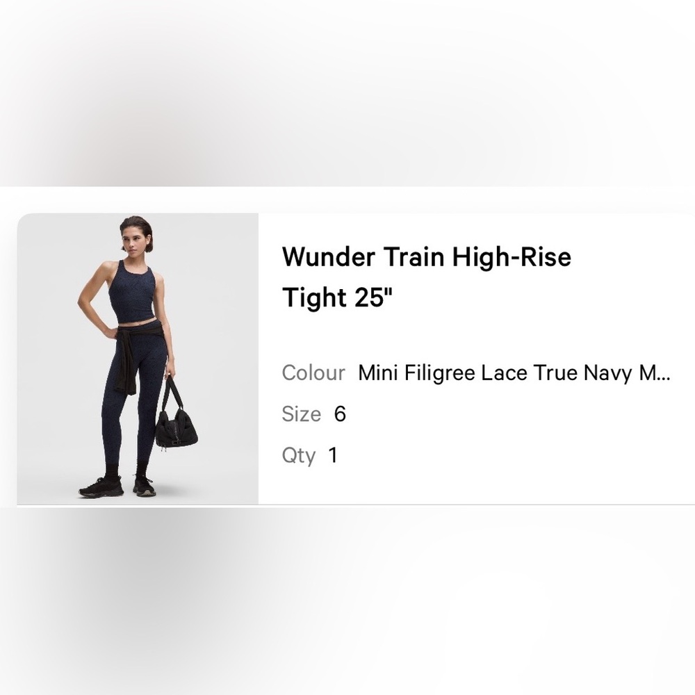 Lululemon Wunder Train High Rise 25” sz 6 Navy lace